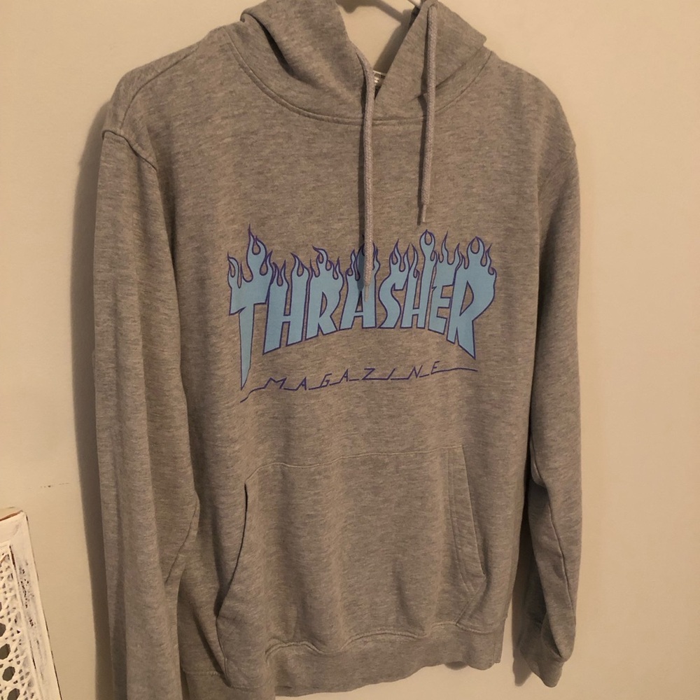 Thrasher Gray Hoodie with Light Blue Flame Logo - Women's